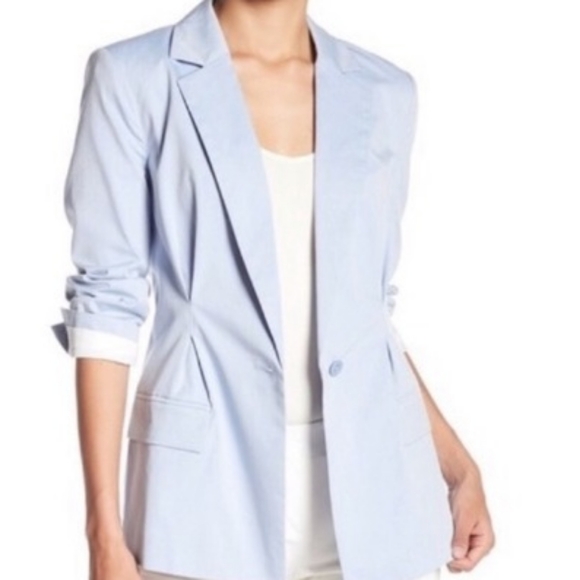 Joie NWT 🏷️ "Nian" Fitted Blue Chambray Oxford Cotton Blazer Pockets Jacket 4 - Picture 3 of 16